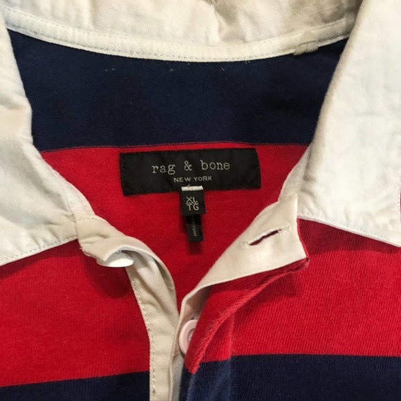 Rag & Bone Men’s Red Striped Rugby Polo Long Sleeve Shirt - Picture 4 of 4